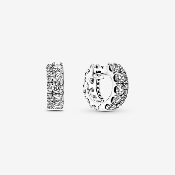 Double Band Pave Hoop Earrings Pandora România